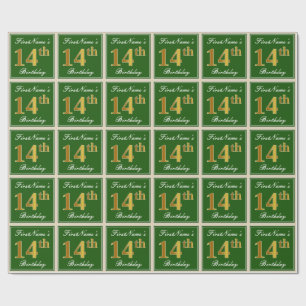 Elegant, Grün, Falsches Gold 14. Geburtstag + Name Geschenkpapier