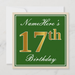 Elegant, Grün, Falsches Gold 17. Geburtstag + Name Einladung