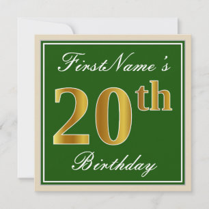 Elegant, Grün, Falsches Gold 20. Geburtstag + Name Einladung