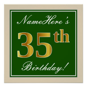 Elegant, Grün, Falsches Gold 35. Geburtstag + Name Poster