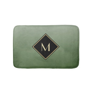 Elegant grün gebürstet mit einfachem Goldmonogramm Badematte