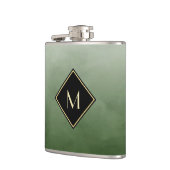 Elegant grün gebürstet mit einfachem Goldmonogramm Flachmann (Links)