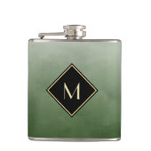 Elegant grün gebürstet mit einfachem Goldmonogramm Flachmann (Vorderseite)