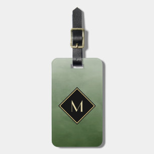 Elegant grün gebürstet mit einfachem Goldmonogramm Gepäckanhänger