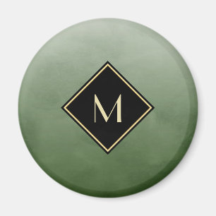 Elegant grün gebürstet mit einfachem Goldmonogramm Magnet