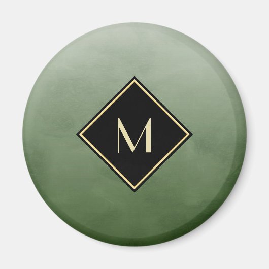 Elegant grün gebürstet mit einfachem Goldmonogramm Magnet (Vorne)