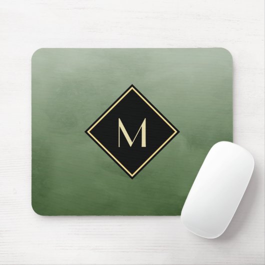 Elegant grün gebürstet mit einfachem Goldmonogramm Mousepad (Mit Mouse)