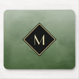 Elegant grün gebürstet mit einfachem Goldmonogramm Mousepad