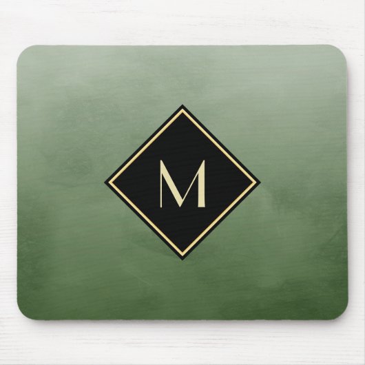 Elegant grün gebürstet mit einfachem Goldmonogramm Mousepad (Vorne)