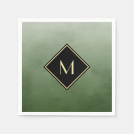 Elegant grün gebürstet mit einfachem Goldmonogramm Serviette