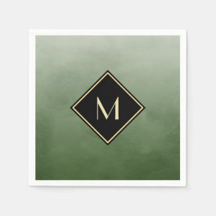 Elegant grün gebürstet mit einfachem Goldmonogramm Serviette