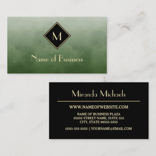 Elegant grün gebürstet mit einfachem Goldmonogramm Visitenkarte (Vorne/Hinten)