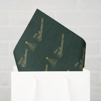 Elegant Grün Gold Frohe Weihnachten Familienname Seidenpapier