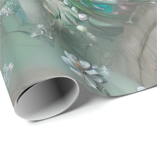 Elegant grün, grau und weiß Blüten & Bejeweled Geschenkpapier (Rolleneckpunkt)