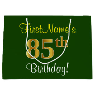 Elegant, grün, Imitat-Gold85. Geburtstag + Name Große Geschenktüte