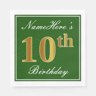 Elegant grün, Imitate Gold 10. Geburtstag + Name Serviette