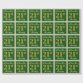 Elegant, grün, Imitate Gold 21. Geburtstag + Name Geschenkpapier (Flach)