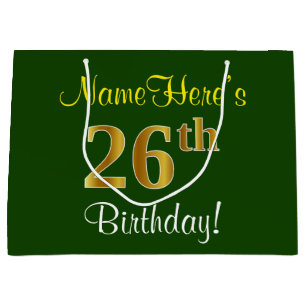 Elegant, grün, Imitate Gold 26. Geburtstag + Name Große Geschenktüte