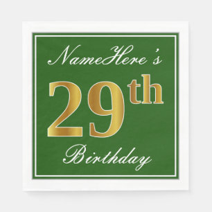 Elegant grün, Imitate Gold 29. Geburtstag + Name Serviette