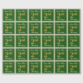 Elegant, grün, Imitate Gold 2. Geburtstag + Name Geschenkpapier