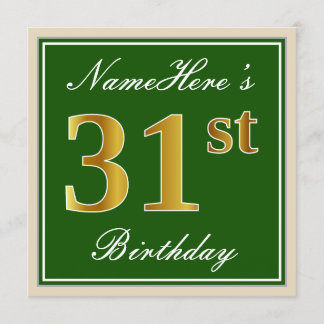 Elegant, grün, Imitate Gold 31. Geburtstag + Name Einladung