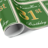 Elegant, grün, Imitate Gold 31. Geburtstag + Name Geschenkpapier (Rolleneckpunkt)