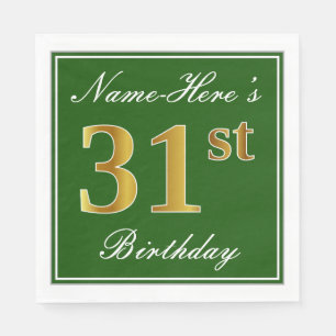 Elegant grün, Imitate Gold 31. Geburtstag + Name Serviette