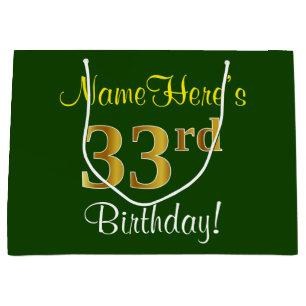 Elegant, grün, Imitate Gold 33. Geburtstag + Name Große Geschenktüte