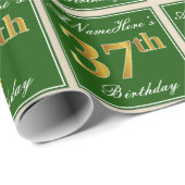 Elegant, grün, Imitate Gold 37. Geburtstag + Name Geschenkpapier (Rolleneckpunkt)