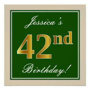 Elegant, grün, Imitate Gold 42. Geburtstag + Name Poster