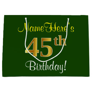 Elegant, grün, Imitate Gold 45. Geburtstag + Name Große Geschenktüte