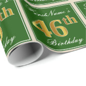 Elegant, grün, Imitate Gold 46. Geburtstag + Name Geschenkpapier (Rolleneckpunkt)