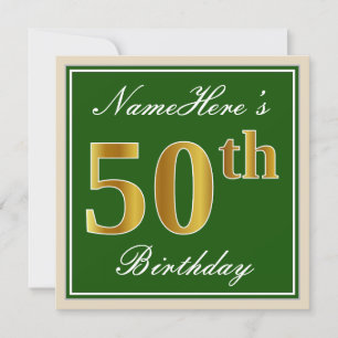 Elegant, grün, Imitate Gold 50. Geburtstag + Name Einladung