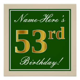 Elegant, grün, Imitate Gold 53. Geburtstag + Name Poster