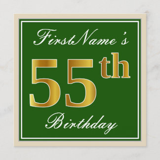 Elegant, grün, Imitate Gold 55. Geburtstag + Name Einladung