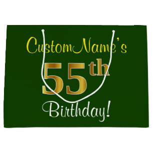 Elegant, Grün, Imitate Gold 55. Geburtstag + Name Große Geschenktüte