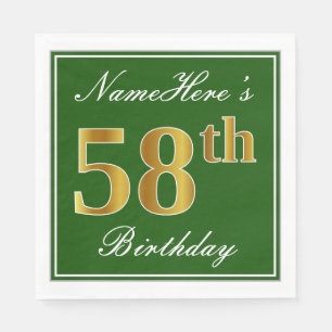 Elegant grün, Imitate Gold 58. Geburtstag + Name Serviette