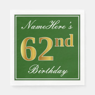 Elegant grün, Imitate Gold 62. Geburtstag + Name Serviette