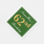 Elegant grün, Imitate Gold 62. Geburtstag + Name Serviette (Ecke)