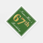 Elegant grün, Imitate Gold 67. Geburtstag + Name Serviette (Ecke)