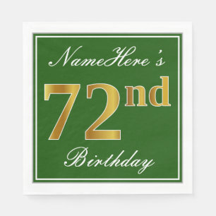 Elegant grün, Imitate Gold 72. Geburtstag + Name Serviette