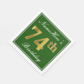 Elegant grün, Imitate Gold 74. Geburtstag + Name Serviette (Ecke)