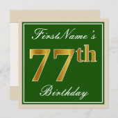 Elegant, Grün, Imitate Gold 77. Geburtstag + Name Einladung (Vorne/Hinten)