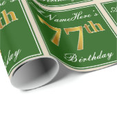 Elegant, grün, Imitate Gold 77. Geburtstag + Name Geschenkpapier (Rolleneckpunkt)