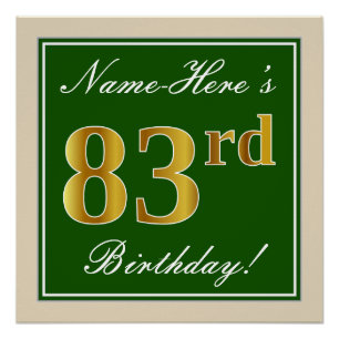 Elegant, grün, Imitate Gold 83. Geburtstag + Name Poster