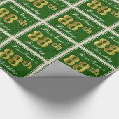 Elegant, grün, Imitate Gold 88. Geburtstag + Name Geschenkpapier (Ecke)