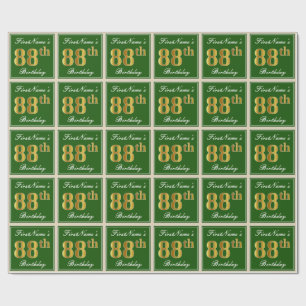 Elegant, grün, Imitate Gold 88. Geburtstag + Name Geschenkpapier