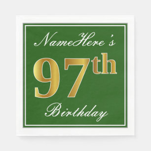 Elegant grün, Imitate Gold 97. Geburtstag + Name Serviette