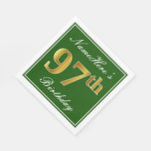Elegant grün, Imitate Gold 97. Geburtstag + Name Serviette (Ecke)