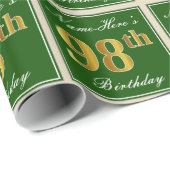Elegant, grün, Imitate Gold 98. Geburtstag + Name Geschenkpapier (Rolleneckpunkt)